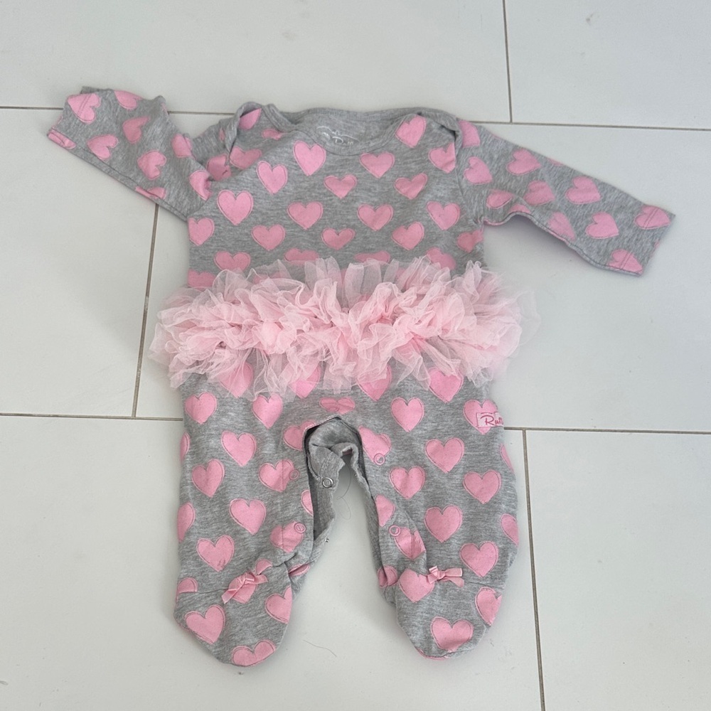 Ruffle butts Pink Heart Kids One Piece 6/12m